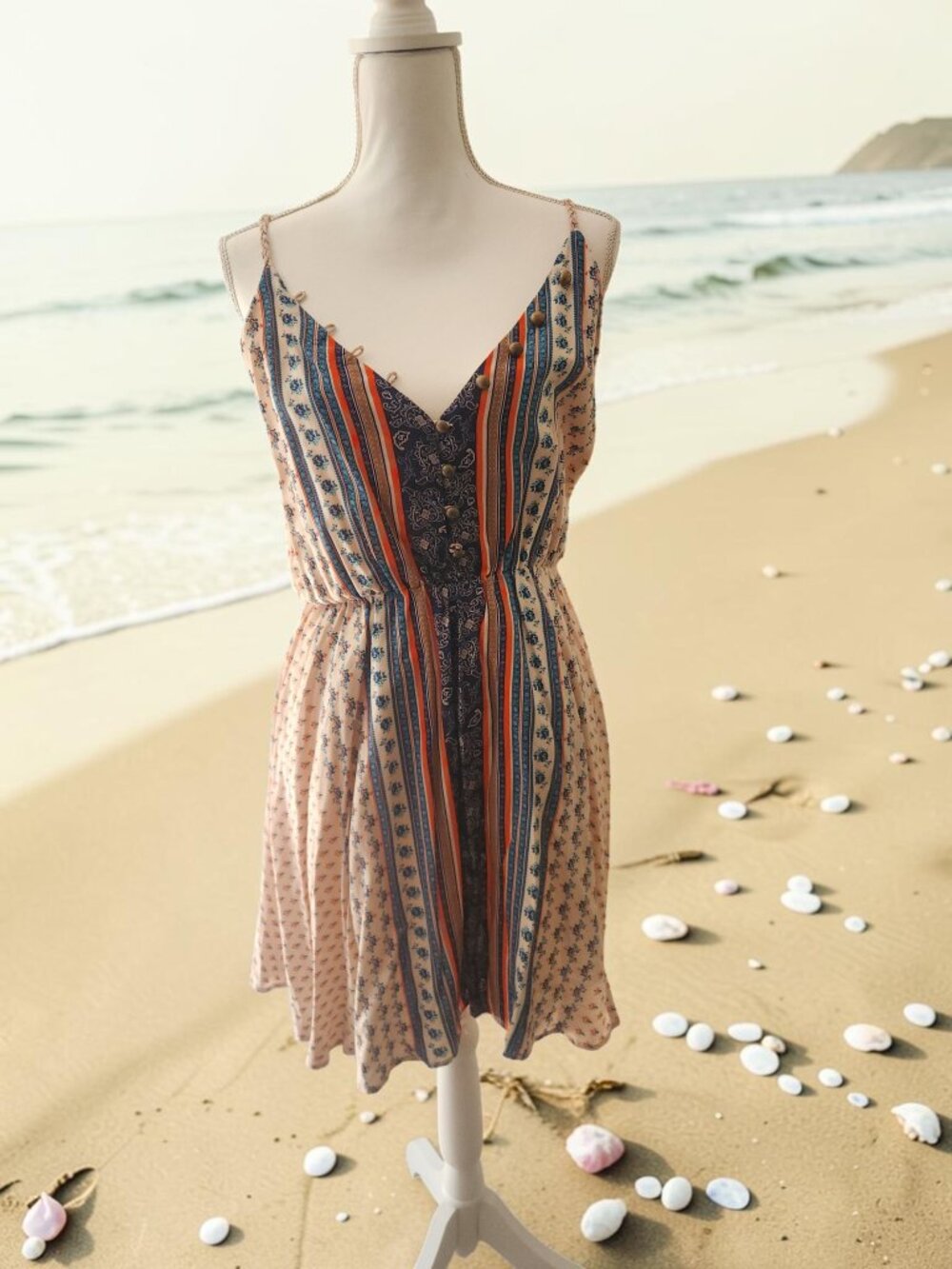 🌊 POL Boho Striped Mini Dress NWOT Flowy Beachy Vibes 🌊 - Picture 2 of 11